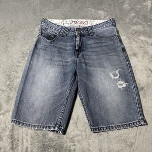 VTG‎ Y2K Umm Distressed Medium Wash Denim Shorts Jorts Mens Size 32 (30x10.5)